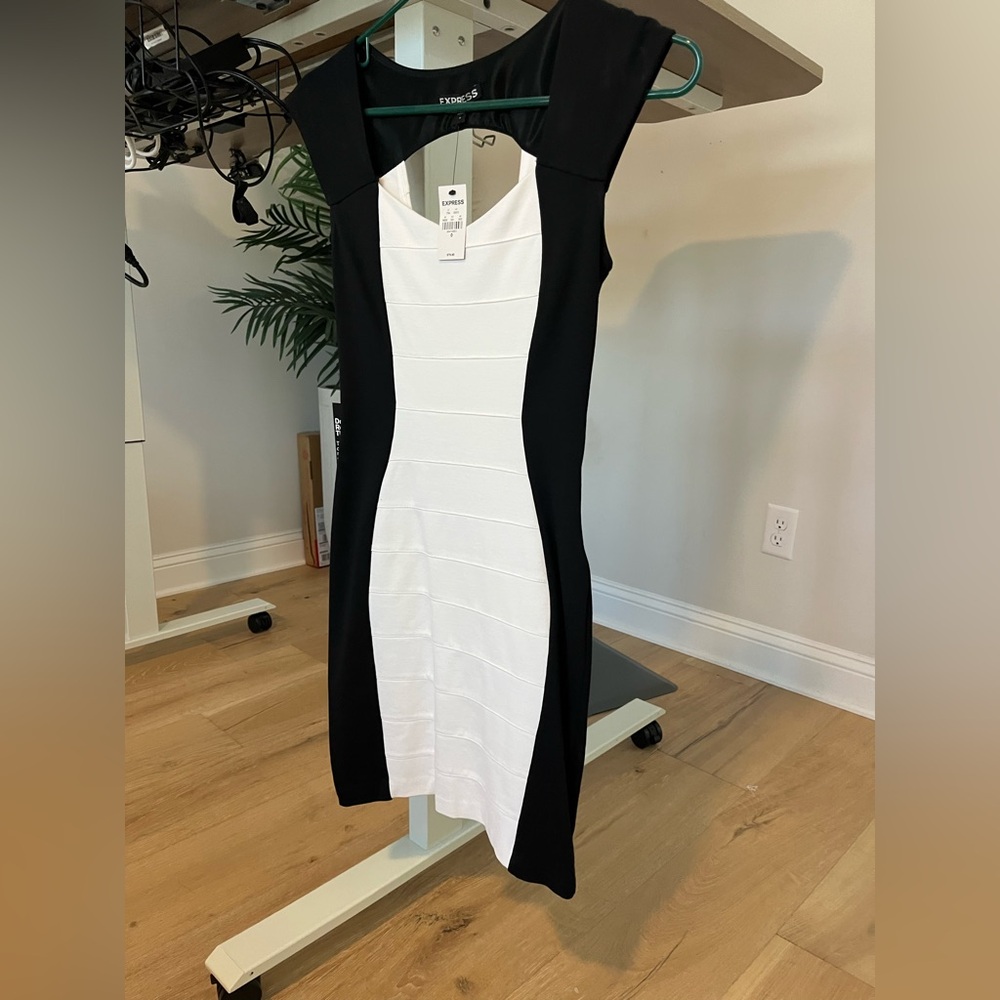 Express Black and White Midi Dress